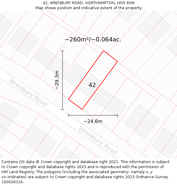 42, WRENBURY ROAD, NORTHAMPTON, NN5 6XW: Plot and title map