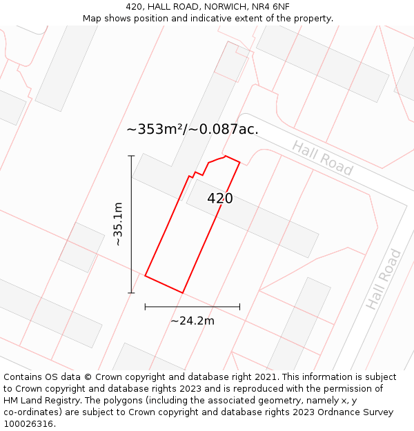 420, HALL ROAD, NORWICH, NR4 6NF: Plot and title map