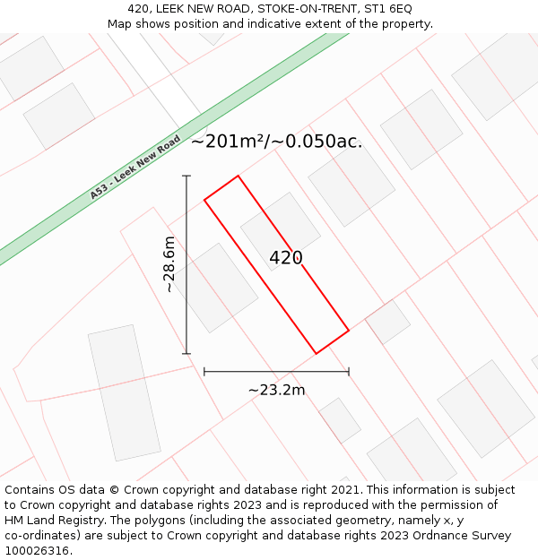 420, LEEK NEW ROAD, STOKE-ON-TRENT, ST1 6EQ: Plot and title map