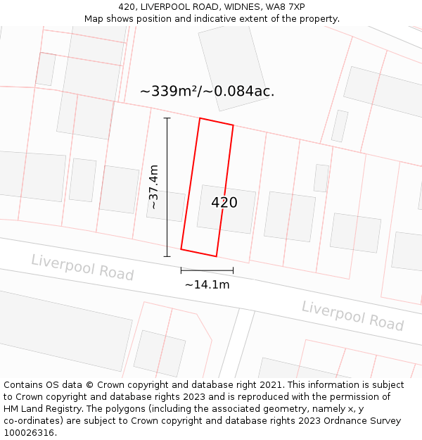 420, LIVERPOOL ROAD, WIDNES, WA8 7XP: Plot and title map