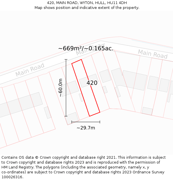 420, MAIN ROAD, WYTON, HULL, HU11 4DH: Plot and title map