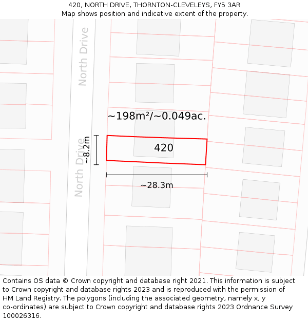 420, NORTH DRIVE, THORNTON-CLEVELEYS, FY5 3AR: Plot and title map