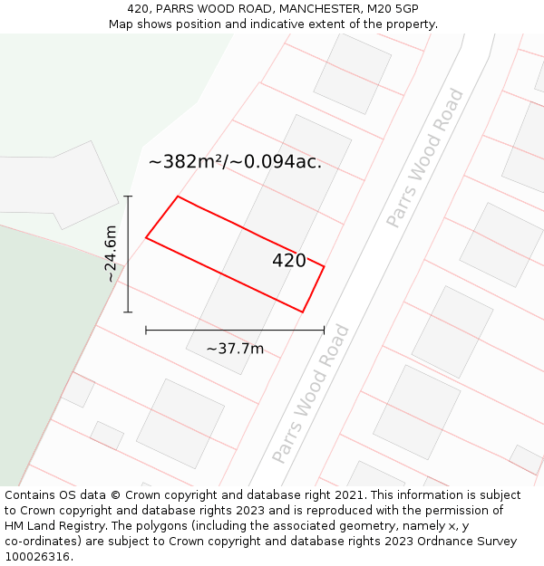 420, PARRS WOOD ROAD, MANCHESTER, M20 5GP: Plot and title map