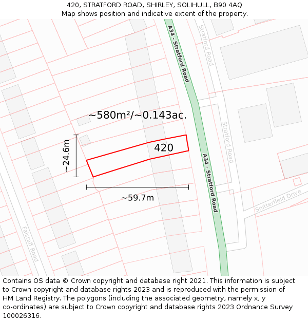 420, STRATFORD ROAD, SHIRLEY, SOLIHULL, B90 4AQ: Plot and title map