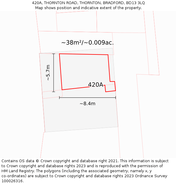 420A, THORNTON ROAD, THORNTON, BRADFORD, BD13 3LQ: Plot and title map