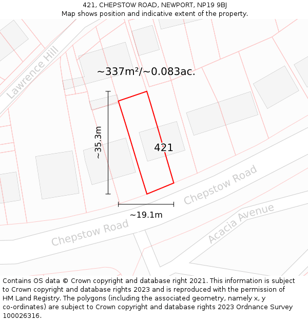 421, CHEPSTOW ROAD, NEWPORT, NP19 9BJ: Plot and title map