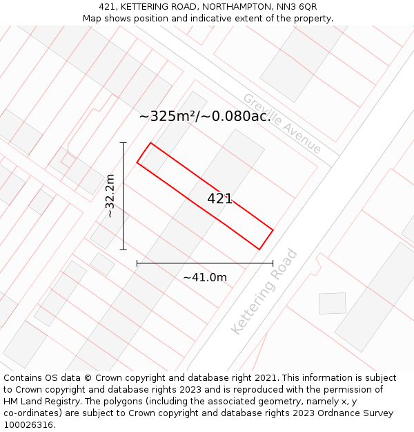 421, KETTERING ROAD, NORTHAMPTON, NN3 6QR: Plot and title map