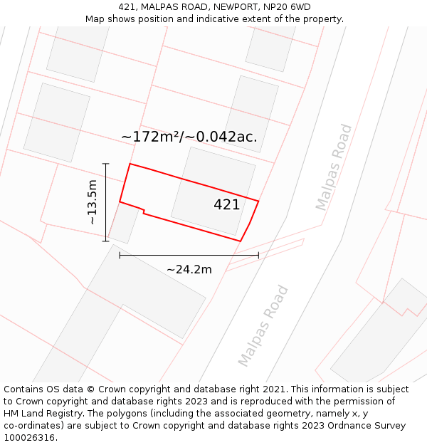 421, MALPAS ROAD, NEWPORT, NP20 6WD: Plot and title map