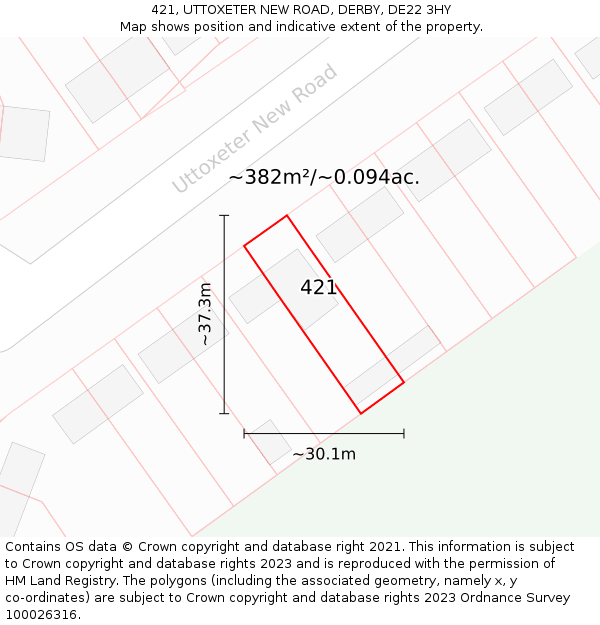 421, UTTOXETER NEW ROAD, DERBY, DE22 3HY: Plot and title map