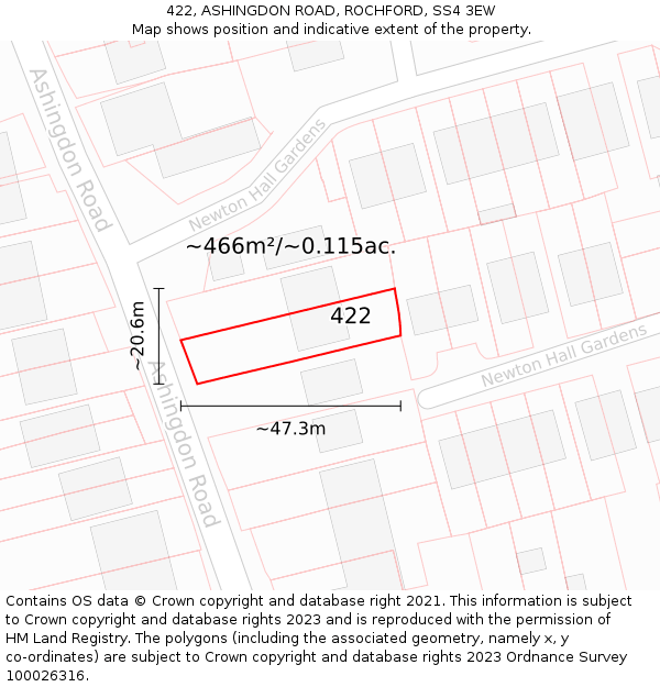 422, ASHINGDON ROAD, ROCHFORD, SS4 3EW: Plot and title map