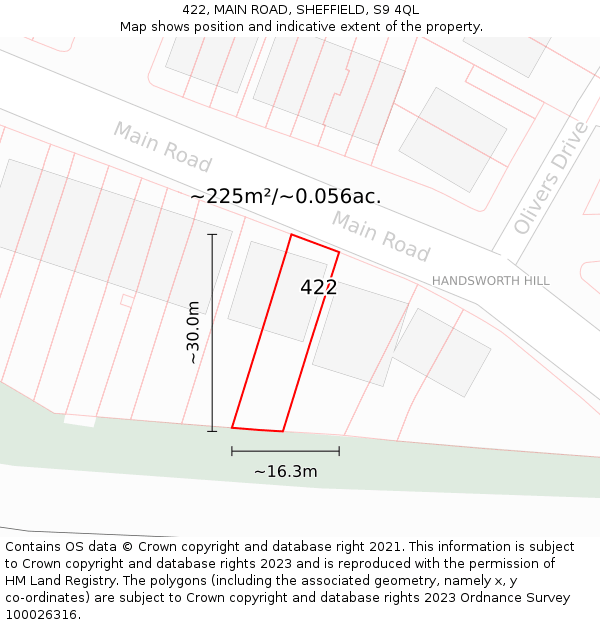 422, MAIN ROAD, SHEFFIELD, S9 4QL: Plot and title map