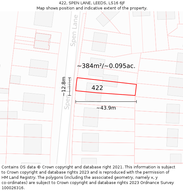 422, SPEN LANE, LEEDS, LS16 6JF: Plot and title map