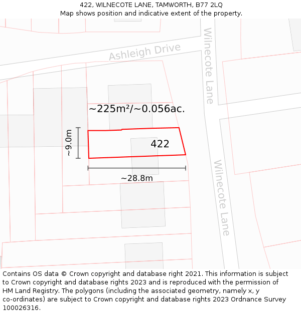 422, WILNECOTE LANE, TAMWORTH, B77 2LQ: Plot and title map