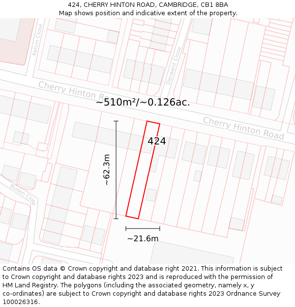 424, CHERRY HINTON ROAD, CAMBRIDGE, CB1 8BA: Plot and title map