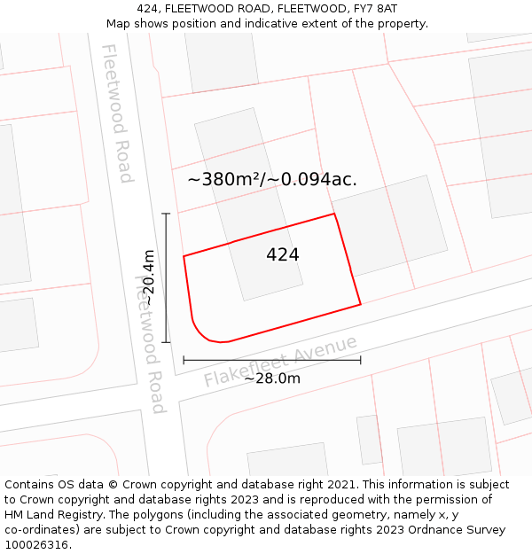 424, FLEETWOOD ROAD, FLEETWOOD, FY7 8AT: Plot and title map