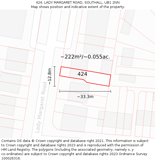 424, LADY MARGARET ROAD, SOUTHALL, UB1 2NN: Plot and title map