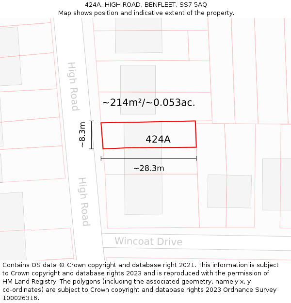 424A, HIGH ROAD, BENFLEET, SS7 5AQ: Plot and title map