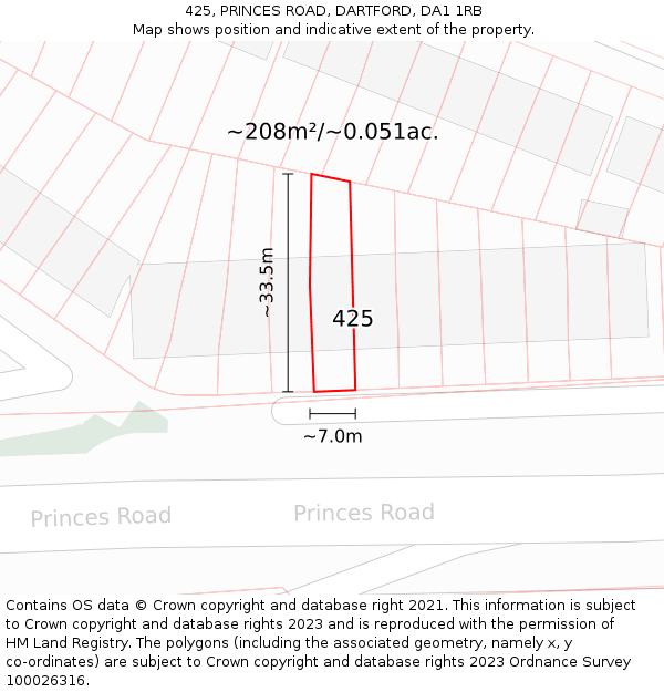 425, PRINCES ROAD, DARTFORD, DA1 1RB: Plot and title map