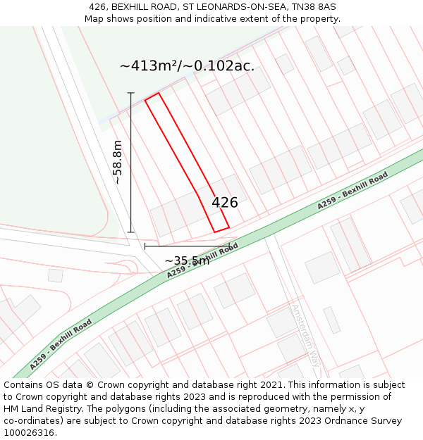 426, BEXHILL ROAD, ST LEONARDS-ON-SEA, TN38 8AS: Plot and title map