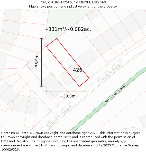 426, CHURCH ROAD, NORTHOLT, UB5 5AS: Plot and title map