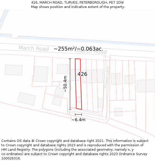 426, MARCH ROAD, TURVES, PETERBOROUGH, PE7 2DW: Plot and title map