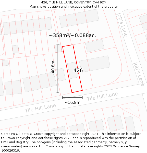 426, TILE HILL LANE, COVENTRY, CV4 9DY: Plot and title map