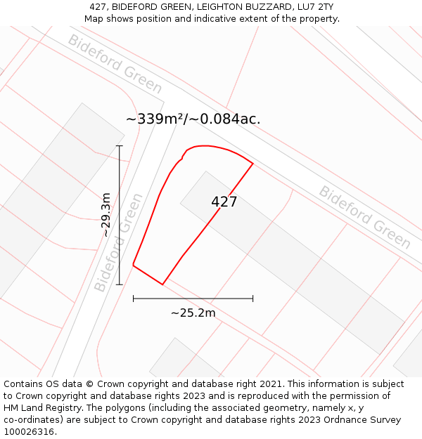 427, BIDEFORD GREEN, LEIGHTON BUZZARD, LU7 2TY: Plot and title map