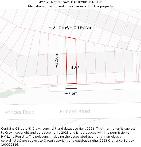 427, PRINCES ROAD, DARTFORD, DA1 1RB: Plot and title map