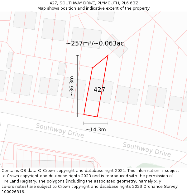 427, SOUTHWAY DRIVE, PLYMOUTH, PL6 6BZ: Plot and title map