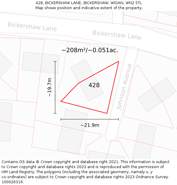 428, BICKERSHAW LANE, BICKERSHAW, WIGAN, WN2 5TL: Plot and title map