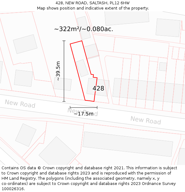 428, NEW ROAD, SALTASH, PL12 6HW: Plot and title map