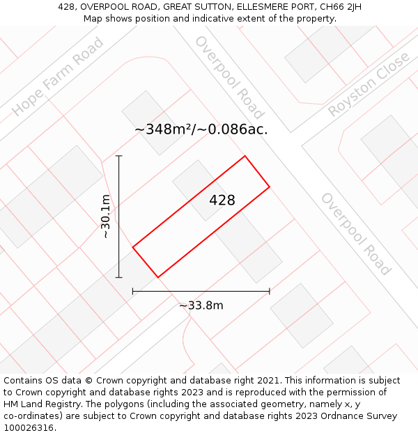 428, OVERPOOL ROAD, GREAT SUTTON, ELLESMERE PORT, CH66 2JH: Plot and title map