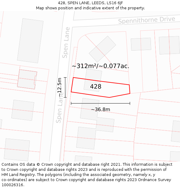 428, SPEN LANE, LEEDS, LS16 6JF: Plot and title map