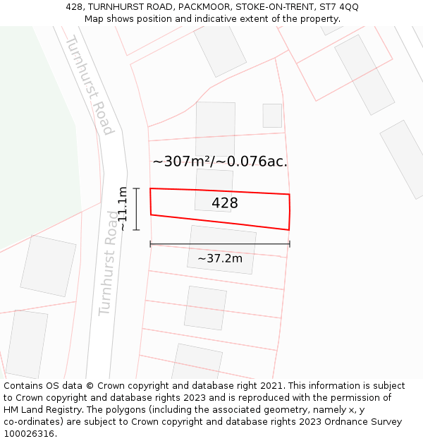 428, TURNHURST ROAD, PACKMOOR, STOKE-ON-TRENT, ST7 4QQ: Plot and title map