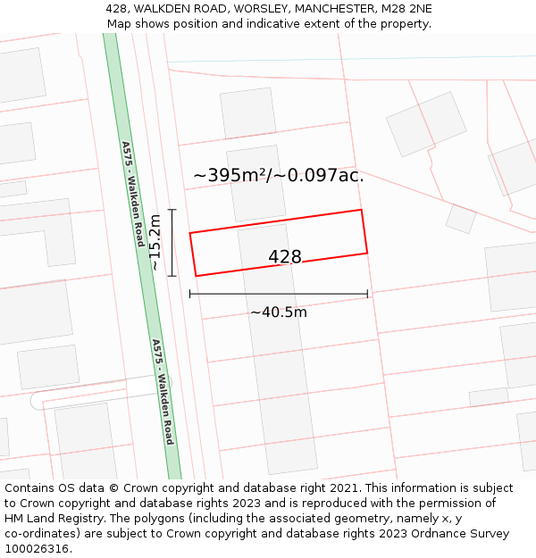 428, WALKDEN ROAD, WORSLEY, MANCHESTER, M28 2NE: Plot and title map