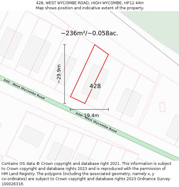 428, WEST WYCOMBE ROAD, HIGH WYCOMBE, HP12 4AH: Plot and title map