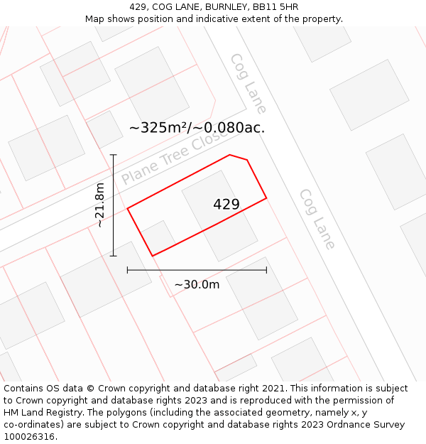 429, COG LANE, BURNLEY, BB11 5HR: Plot and title map