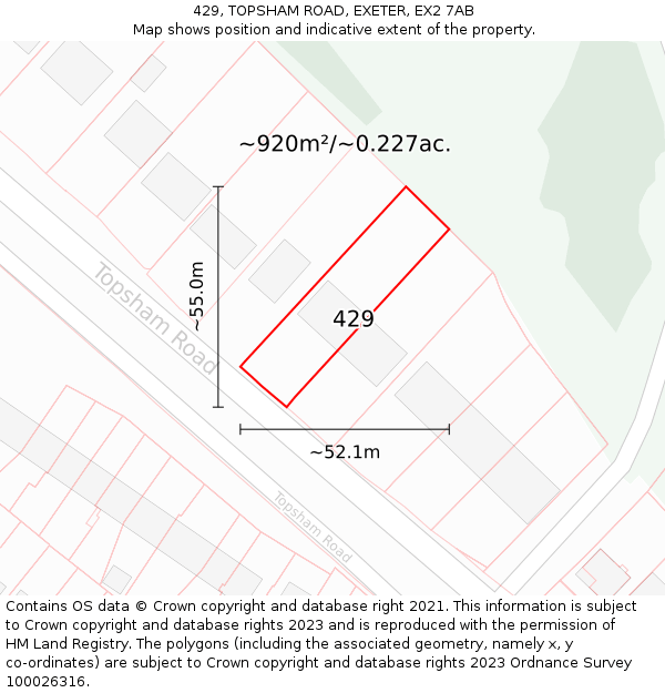 429, TOPSHAM ROAD, EXETER, EX2 7AB: Plot and title map