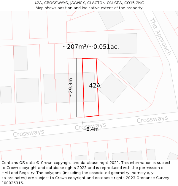 42A, CROSSWAYS, JAYWICK, CLACTON-ON-SEA, CO15 2NG: Plot and title map