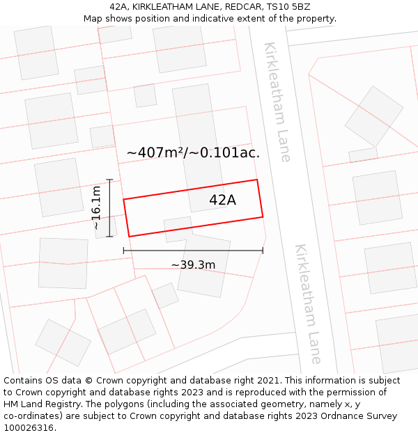 42A, KIRKLEATHAM LANE, REDCAR, TS10 5BZ: Plot and title map