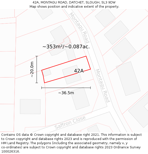 42A, MONTAGU ROAD, DATCHET, SLOUGH, SL3 9DW: Plot and title map