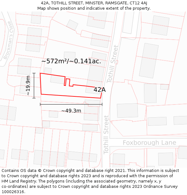 42A, TOTHILL STREET, MINSTER, RAMSGATE, CT12 4AJ: Plot and title map