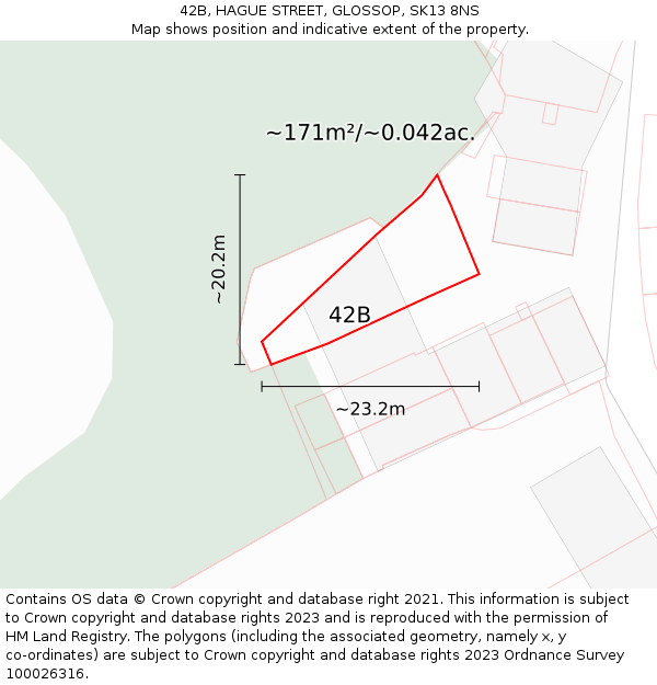 42B, HAGUE STREET, GLOSSOP, SK13 8NS: Plot and title map