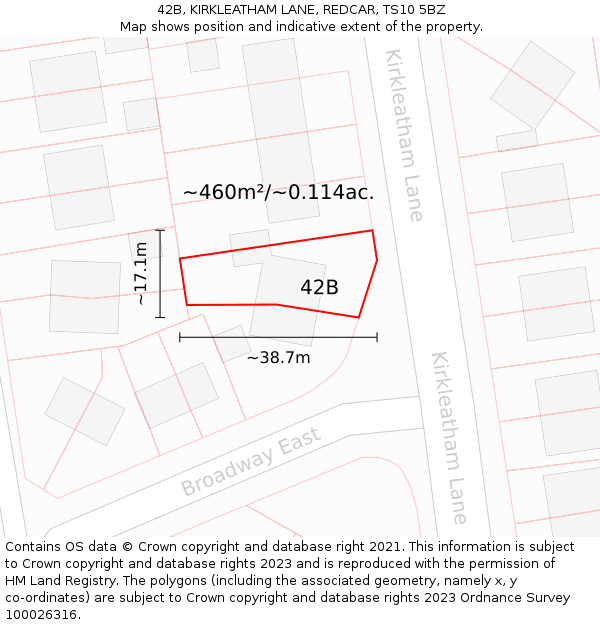 42B, KIRKLEATHAM LANE, REDCAR, TS10 5BZ: Plot and title map