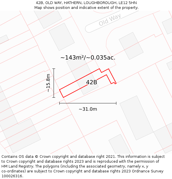 42B, OLD WAY, HATHERN, LOUGHBOROUGH, LE12 5HN: Plot and title map