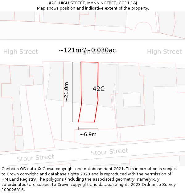 42C, HIGH STREET, MANNINGTREE, CO11 1AJ: Plot and title map