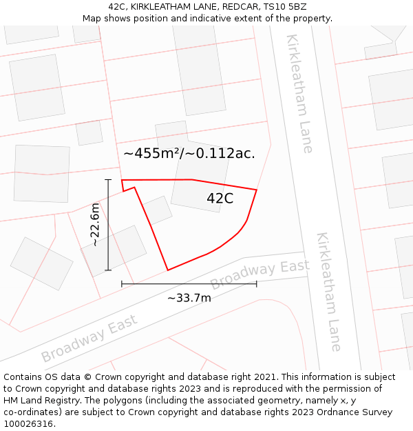 42C, KIRKLEATHAM LANE, REDCAR, TS10 5BZ: Plot and title map