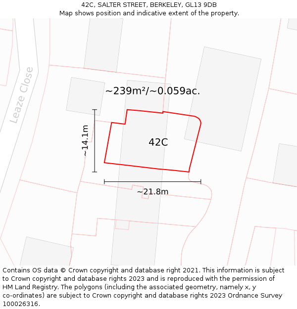 42C, SALTER STREET, BERKELEY, GL13 9DB: Plot and title map