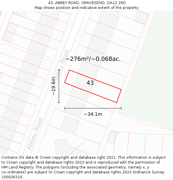 43, ABBEY ROAD, GRAVESEND, DA12 1RG: Plot and title map