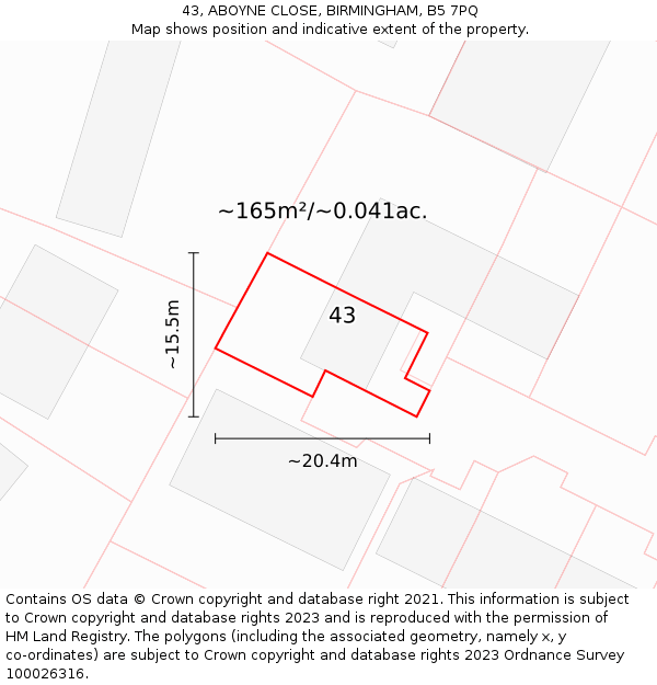 43, ABOYNE CLOSE, BIRMINGHAM, B5 7PQ: Plot and title map